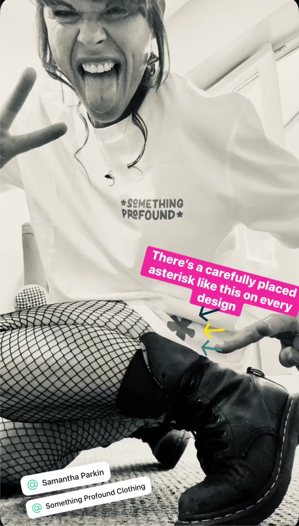 Kylie Dixon MBE wearing a Something Profound T-shirt