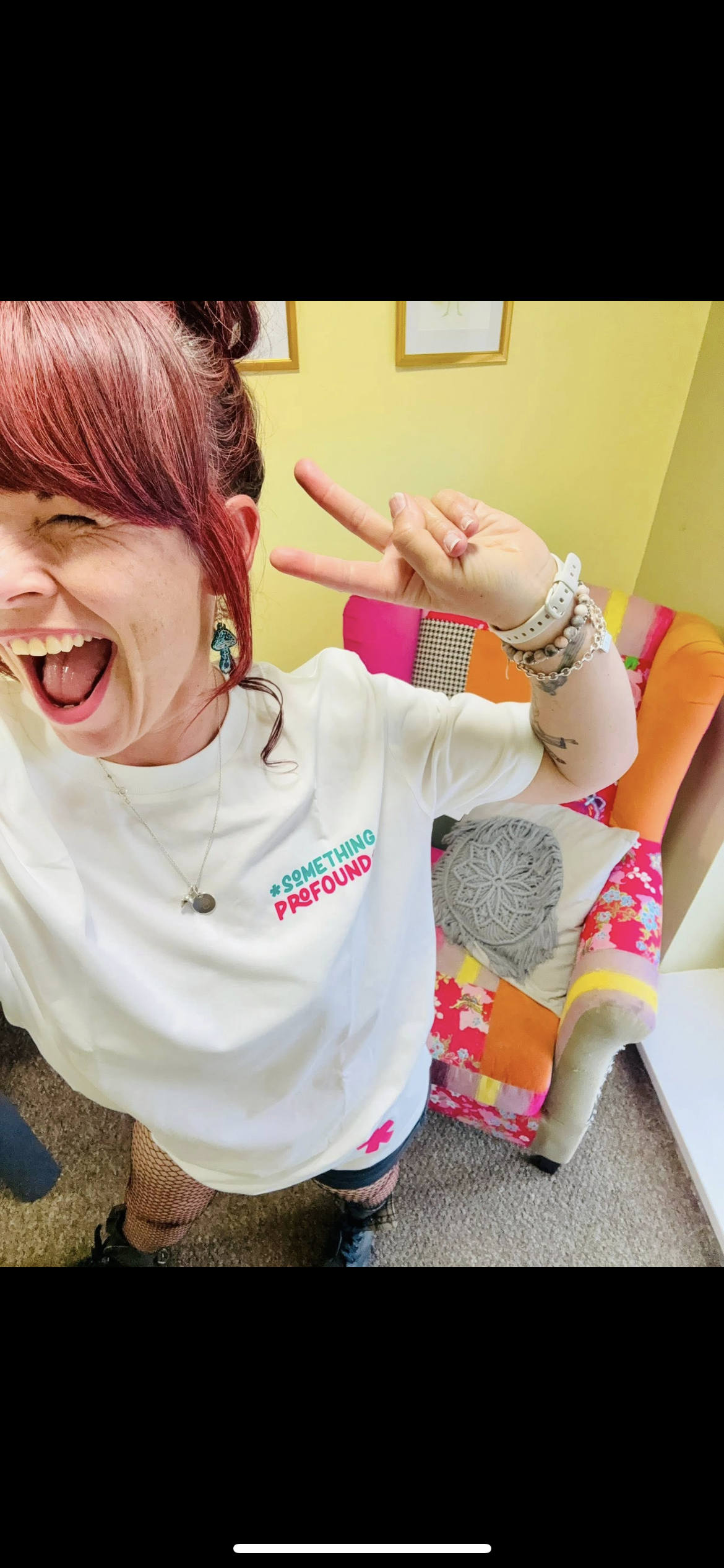 Kylie Dixon MBE wearing a Something Profound T-shirt