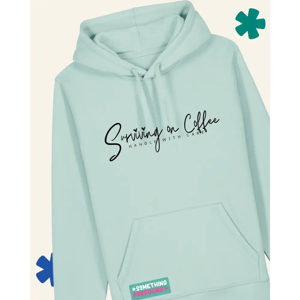 Light blue hoodie with text on a light gray background