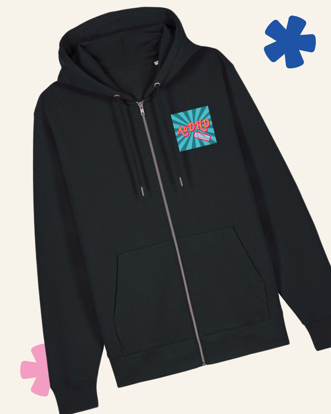 AuDHD zoodie front zip detail – sensory friendly neurodivergent clothing UK