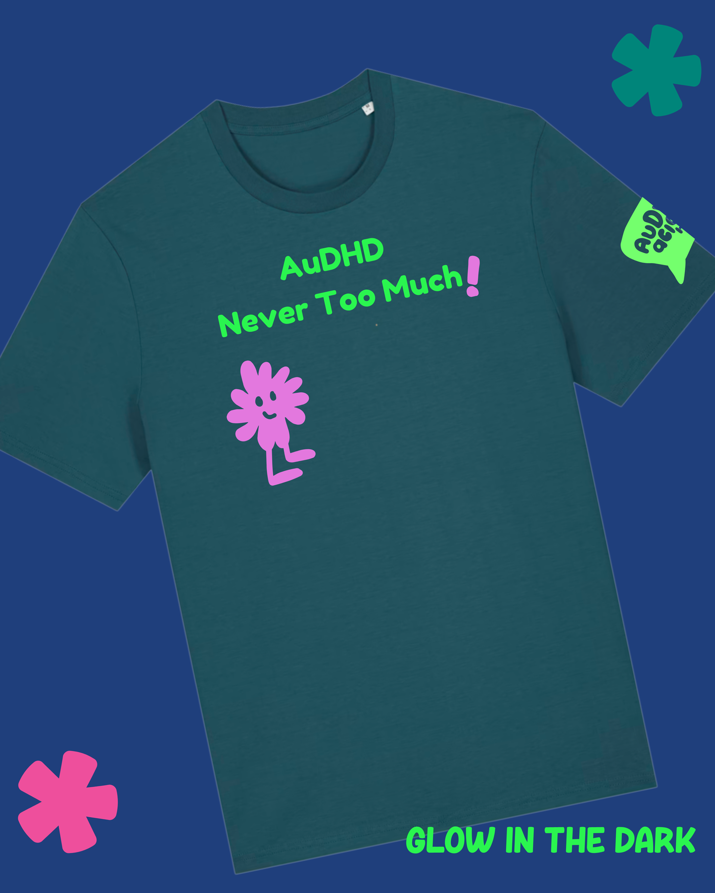 AuDHDacious Humans Glow in the Dark T-Shirt | AuDHD Neurodivergent Slogan Tee