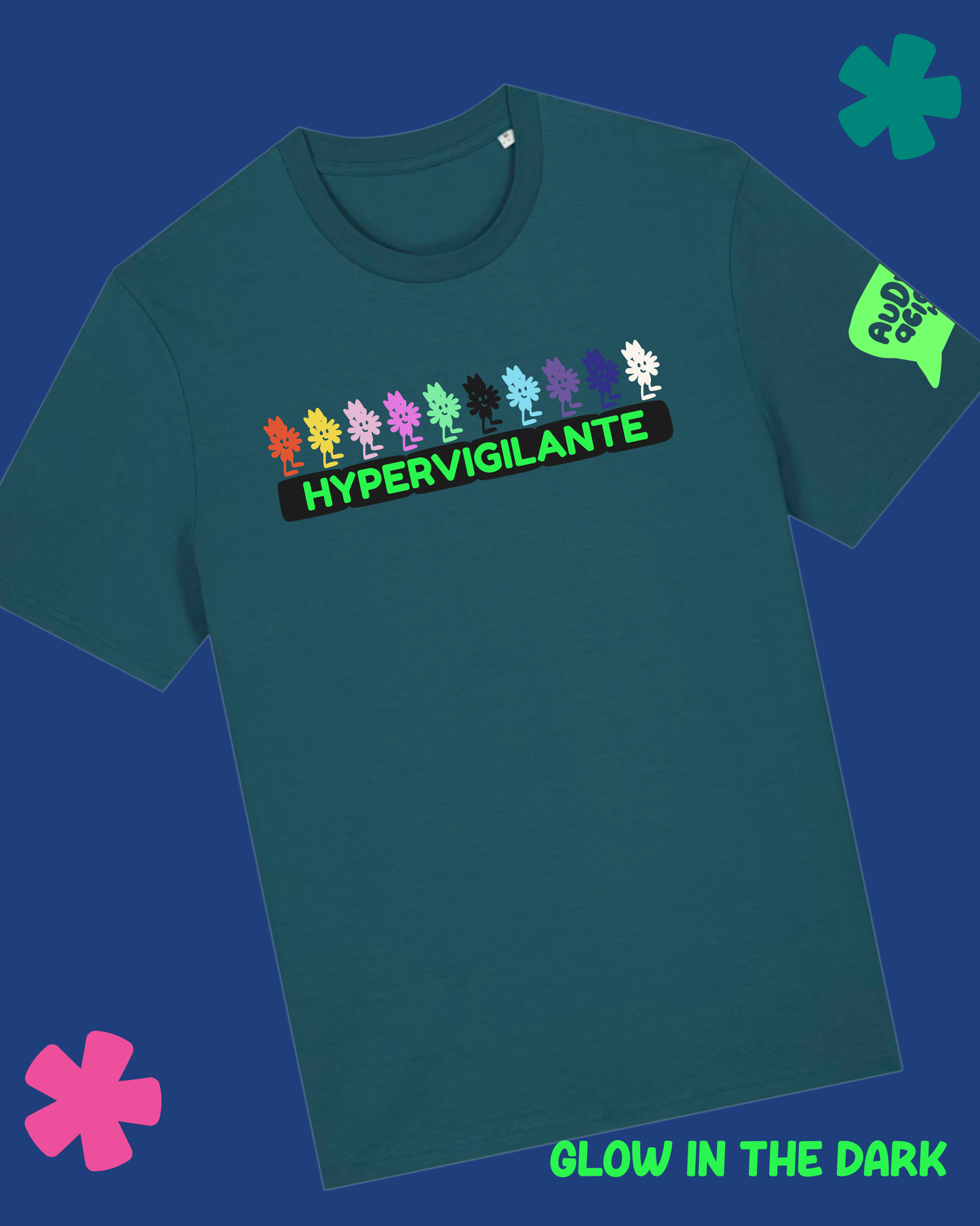 AuDHDacious Humans Glow in the Dark T-Shirt | AuDHD Neurodivergent Slogan Tee