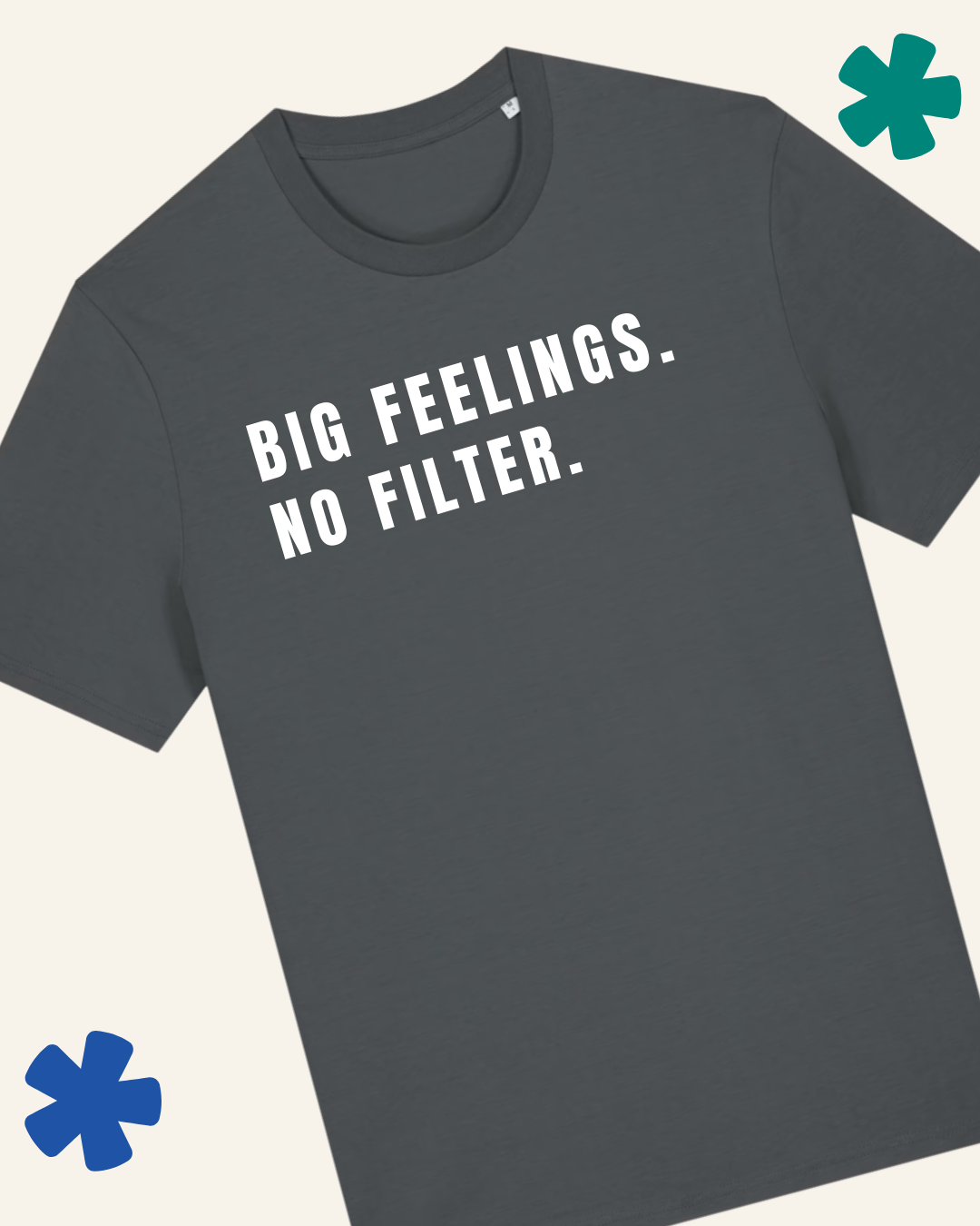 David Kirkman Big Feelings No Filter neurodivergent t-shirt in anthracite — Something Profound