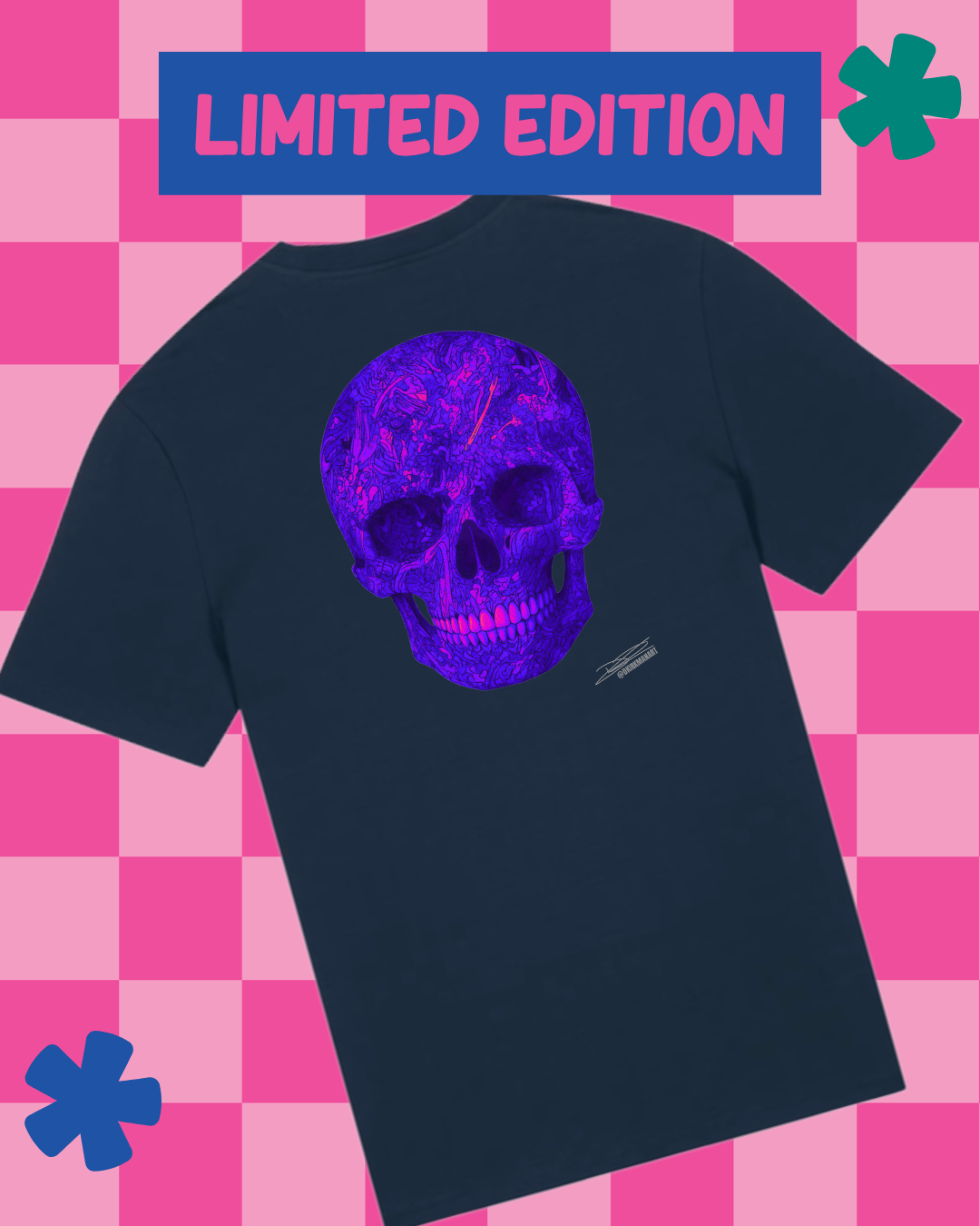 David Kirkman Neon Purple Graffiti Skull French navy