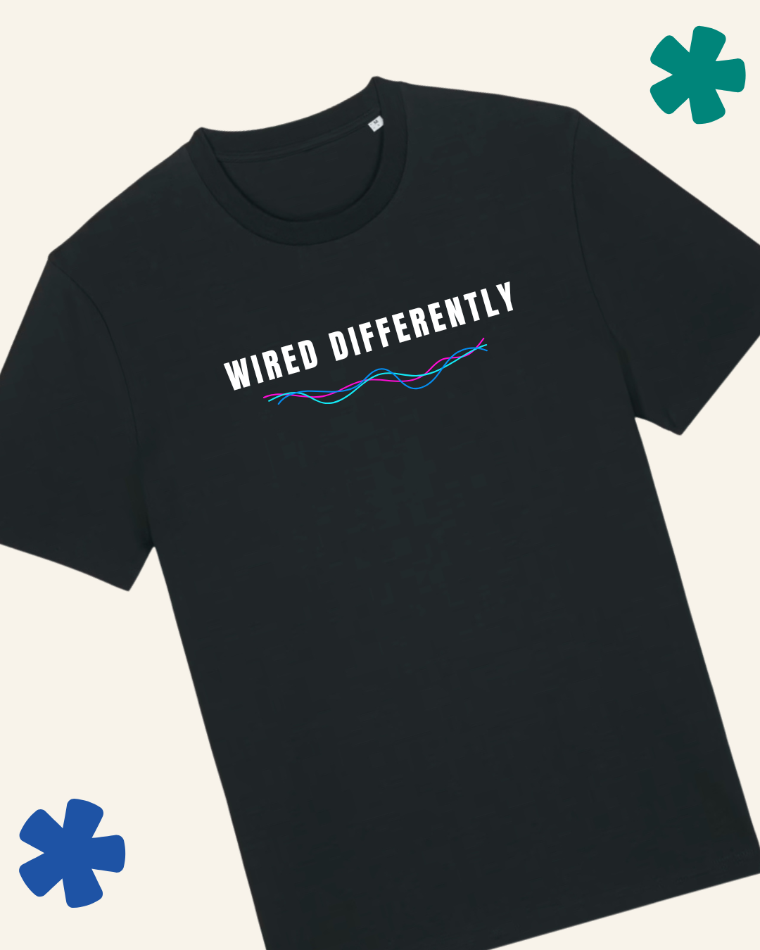 David Kirkman Wired Differently neurodivergent art t-shirt in black — Something Profound