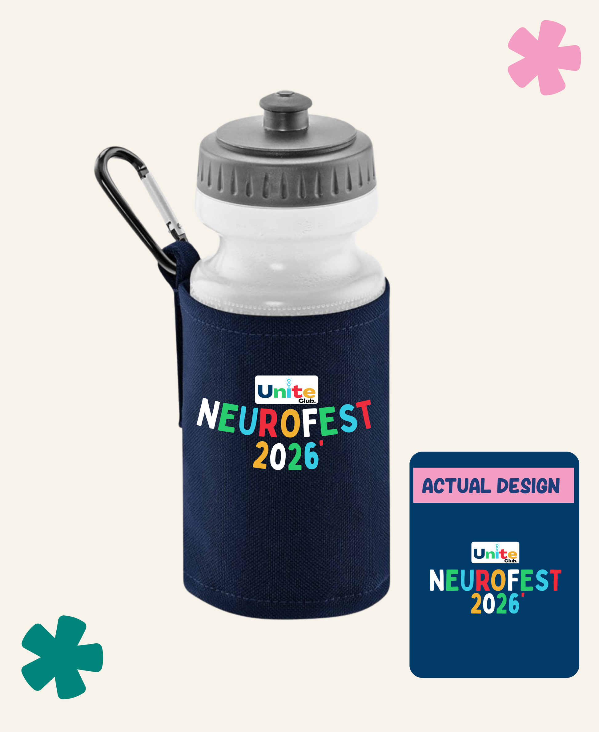 Navy Neurofest Unite Club Water Bottle Holder – Belt Loop and Carabiner Clip – Neurofest x Unite Club