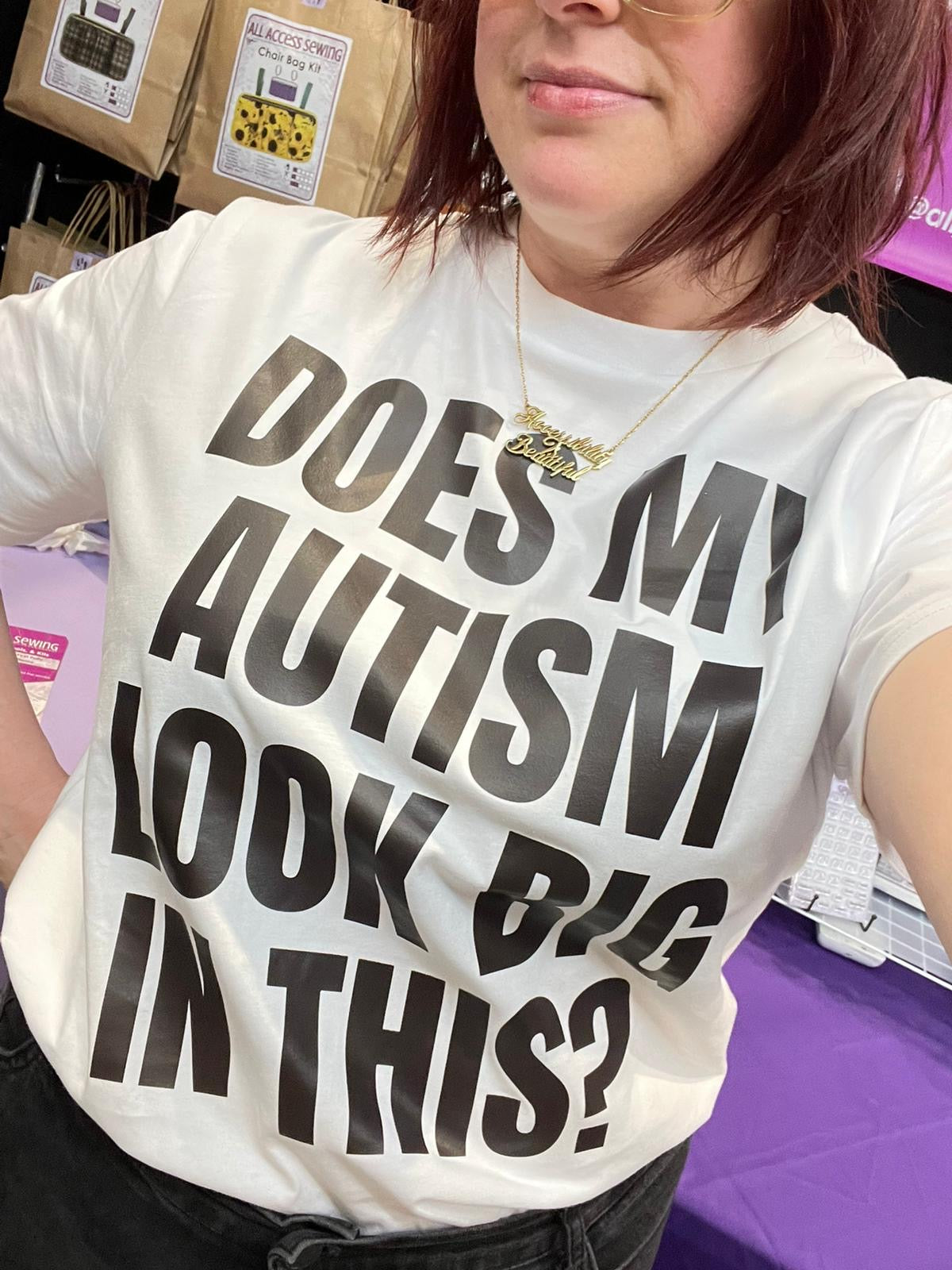 Rebecca Cole does my autism look big in this t-shirt At the Birmingham NEC