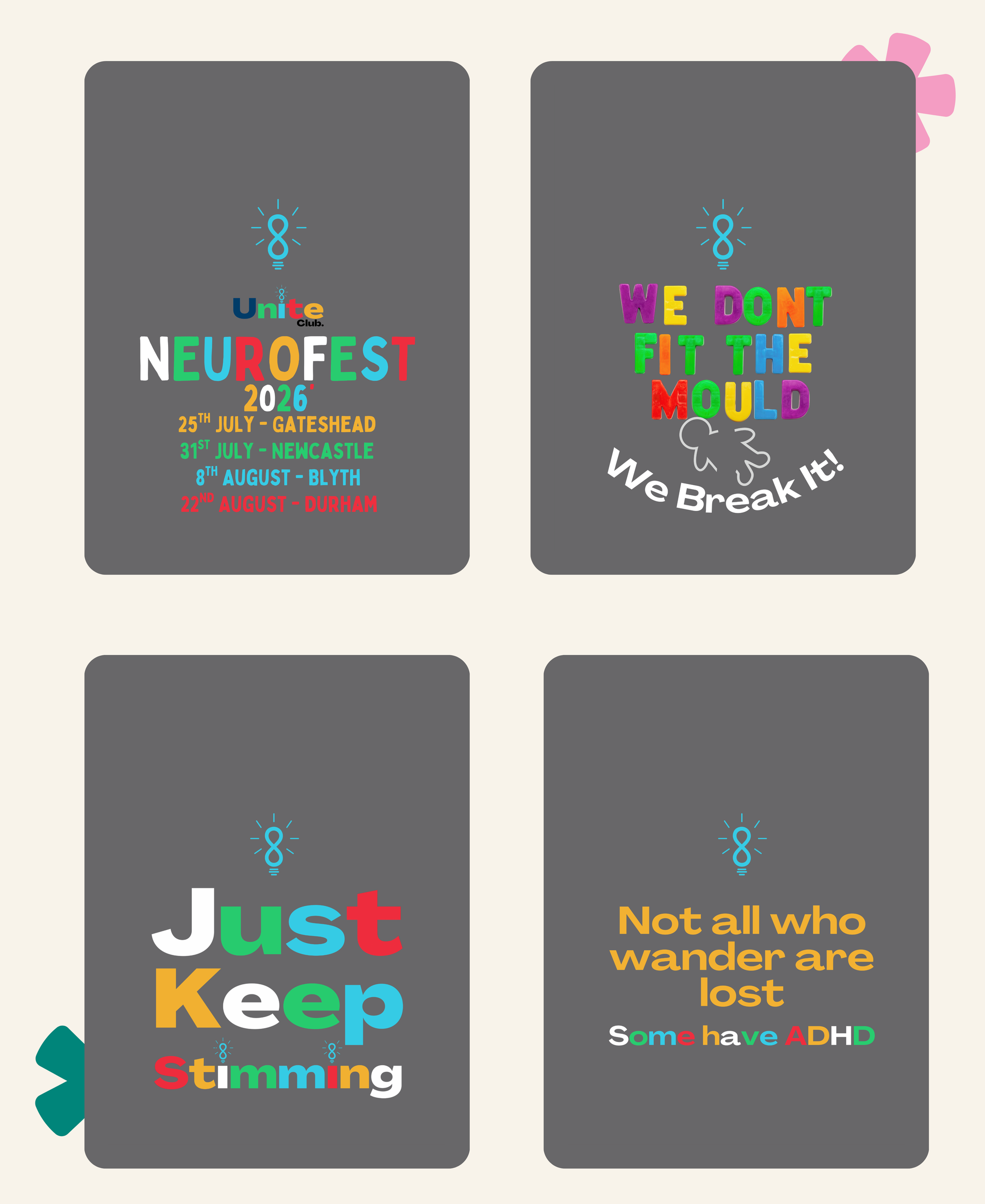 choose from 4 designs on grey drawstring bags unite club