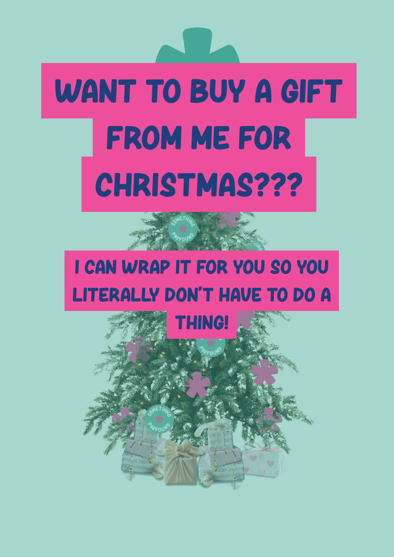 Christmas tree with presents and text asking if you want a gift from the person for Christmas.
