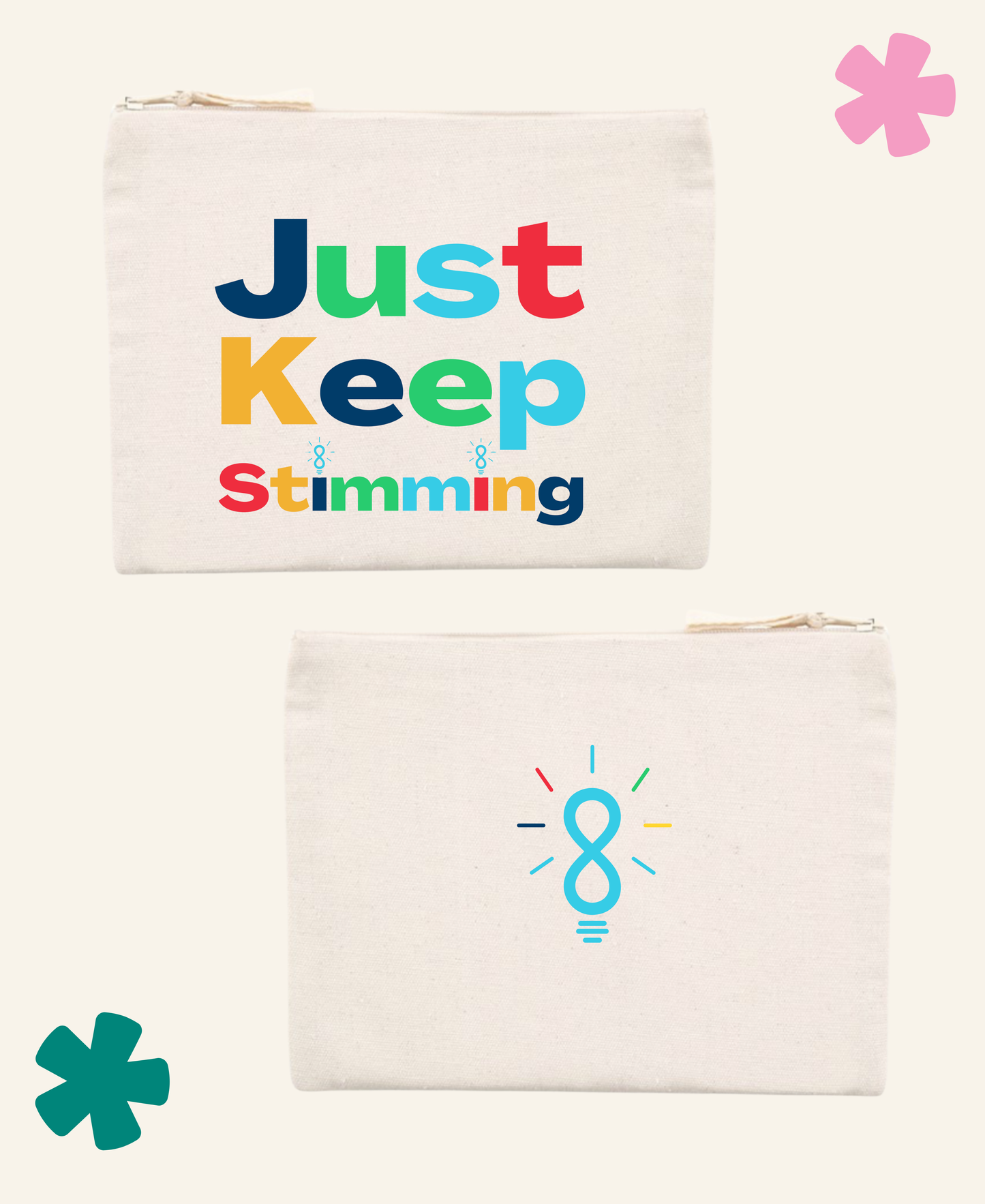 Natural neurodivergent pride pencil case with just keep stimming design — Unite Club x Something Profound