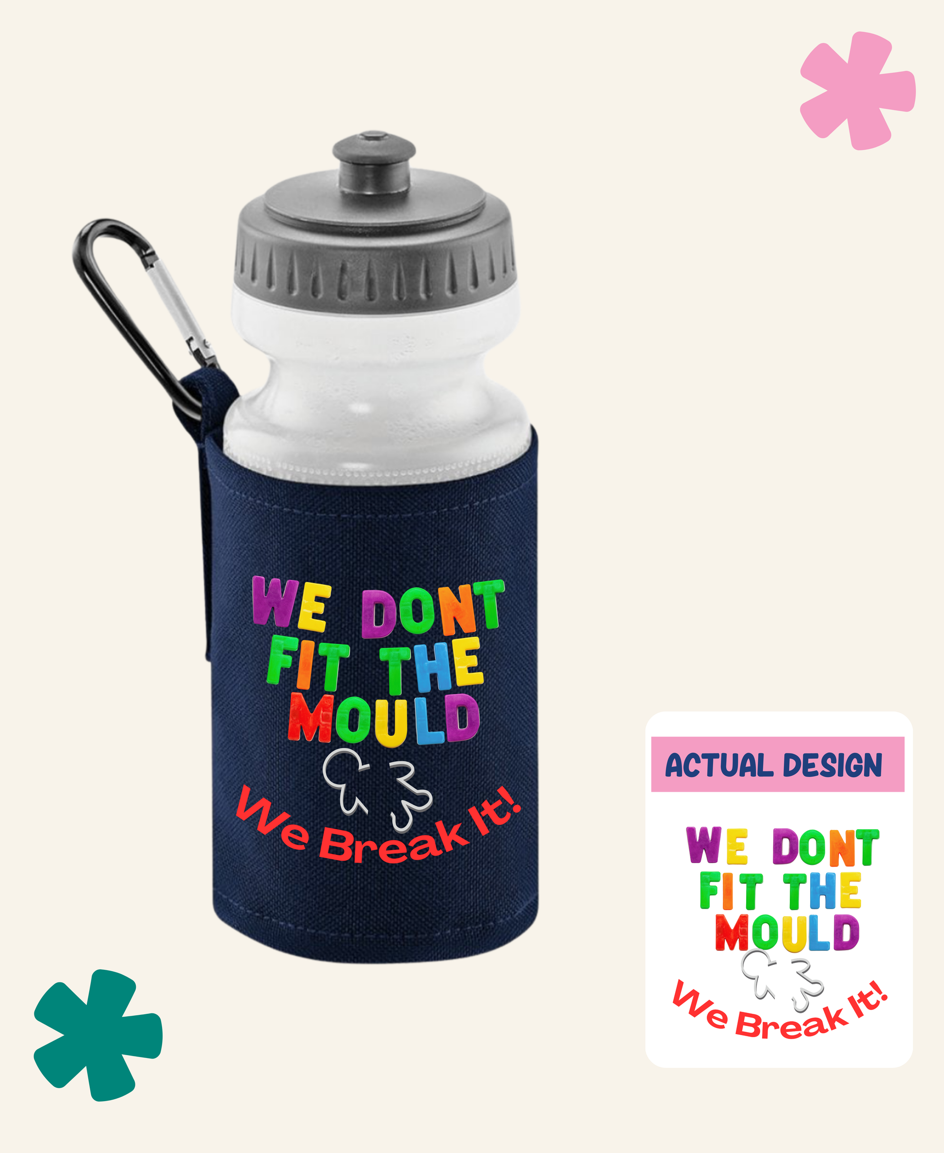 we don't fit the mould navy Unite Club Water Bottle – Pull-Up Nozzle Detail – Neurofest x Unite Club