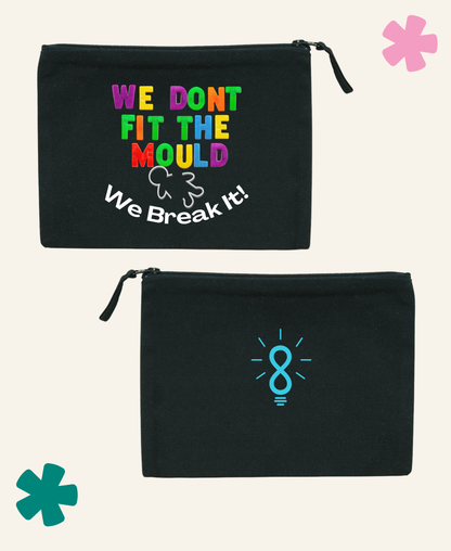 Black neurodivergent pride pencil case with WE DONT FIT THE MOULD We Break It!' design — Unite Club x Something Profound 